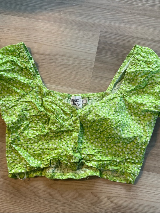 Princess Polly Tops - Princess Polly Neon Green Floral Button-Front Crop Top